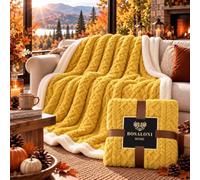 B O S A L O N I HOME Element King Plaid Collection - Plaid XXL 230 x 200 cm - Couverture super douce en microfibre de qualité supérieure - Couverture pour canapé et lit (jaune ambre)