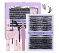 B&Q Kit de 280 extensions de cils individuels D Curl 40D + 50D Longueur mixte 9-16 mm Extensions de cils à faire soi-même avec applicateurs de colle à coller et à coller