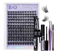B&Q Lot d'extensions de cils artificiels Fluffy Feath5D 02 avec colle à cils Tenue 7 jours 8-18 mm C Curl (set-Feath5D 02)