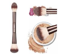 B&R MALL Pinceau de maquillage à double tête - Design couleur café - Parfait pour le blush, la poudre, le surligneur et la poudre bronzante - Cheveux synthétiques doux pour un mélange lisse et un look