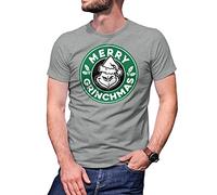 B&S Boutique Merry Grinchmas Grinch Inspired Horror Christmas Coffee T-Shirt Gris pour Homme Size L