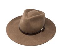 B&S Premium Lewis - Chapeau Fedora à Large Bord - 100% Feutre Pure Laine - Déperlant - Bande en Cuir - Marron Clair 60cm