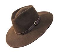 B&S Premium Lewis - Chapeau Fedora à Large Bord - 100% Feutre Pure Laine - Déperlant - Bande en Cuir - Marron foncé 60cm