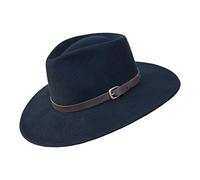 B&S Premium Lewis - Chapeau Fedora à Large Bord - 100% Feutre Pure Laine - Déperlant - Bande en Cuir - Noir 58cm