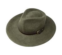 B&S Premium Lewis - Chapeau Fedora à Large Bord - 100% Feutre Pure Laine - Déperlant - Bande en Cuir - Vert foncé 54cm