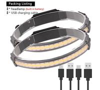 B Style 2pc - Lampe Frontale À Induction Cob Led, Avec Batterie Au Lithium 1200mah Intégrée, Rechargeable, Portable, 5 Modes, Torche D'avertissement