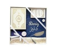 B Style Coffret Musulman Broderie personnalisée avec Tapis de prière avec Coran en Arabe et Traduction de Ses Sens en français Box Islam à Composer aid et Ramadan Sajada (Taille M)