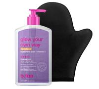 b.tan Kit de gel autobronzant transparent | Next Level Glow Bundle - Non tachant, séchage rapide, Lotion autobronzante graduée ultra foncée sans soleil, avec gant de bronzage