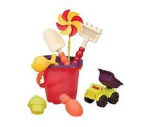 B Toys A¿ Sands Ahoy A¿ Beach Playset - Medium Bucket Set (Mango) With 9 Unique Sand & Water Toys A¿Phthalates And Bpa Free A¿ 18 M+