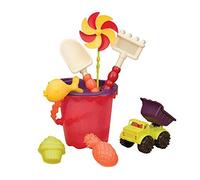 B Toys A¿ Sands Ahoy A¿ Beach Playset - Medium Bucket Set (Mango) With 9 Unique Sand & Water Toys A¿Phthalates And Bpa Free A¿ 18 M+