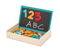 B. toys - Aimants Lettres et Chiffres (63pc) - Aimants Alphabet majuscules et minuscules - Boîte de Rangement en Bois avec Couvercle - Couvercle magnétique pour Tableau Noir - 3 Ans et +