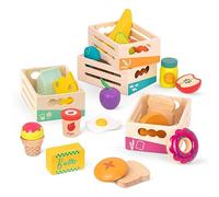 B. toys - Aliments en Bois pour Le Jeu - Caisses du Groupe Alimentaire - 24 Accessoires pour la Cuisine - Jouet éducatif pour Enfants - 3 Ans et +