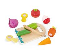 B Toys - Chop 'n' Play - Légumes - Jeu d'aliments - 6 légumes Jouets en Bois à découper - Crochets et Boucles pour Enfants en Bas âge - Couteau et Planche à découper sûrs - 2 Ans et +