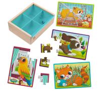 B. Toys - Coffret de puzzles en bois - 4 puzzles animaux - Chat, chien, oiseau, hamster - Puzzles 12 pi ces pour enfants - 3 ans et plus - Pack d