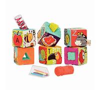 B. Toys by Battat - 6 Cubes Éducatifs Alphabet en Mousse Recouverts de Tissus à Empiler - Inclut 6 Cubes et 5 Inserts Sensoriels Interchangeables de Formes Compactes - Sans BPA - 1er Age