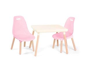 B. Toys - Kid Century Modern - Rose - Ensemble Table et Chaise pour Enfants - 1 Table de Bricolage et 2 chaises pour Enfants - Pieds en Bois Naturel - Rose et Ivoire