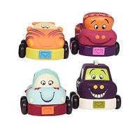 B. toys - Les Wheeee-ls! - Wagons à ridelles - 4 véhicules souples avec sons - Voiture, Taxi, Voiture de course, Camionnette - Voitures-jouets pour tout-petits, enfants - 12 mois et +