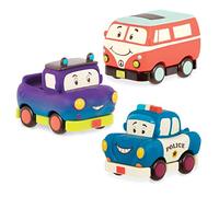 B. toys Mini Wheeee-ls! véhicules à rétrofriction, 3 modèles | Comprend 3 véhicules au total : une camionnette, un fourgon et une voiture de police; petit format, Format adapté; 1 ans et +