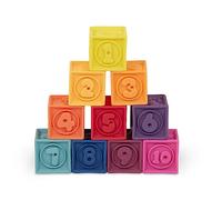 B. toys One Two Squeeze, Blocs Souples éducatifs à empiler pour Enfant | 10 blocs texturés avec chiffres de 1 à 10, animaux, formes et couleurs, sac réutilisable pour rangement, 6 mois et +