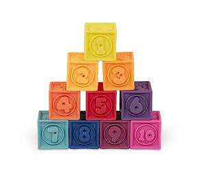 B. toys One Two Squeeze, Blocs Souples éducatifs à empiler pour Enfant | 10 blocs texturés avec chiffres de 1 à 10, animaux, formes et couleurs, sac réutilisable pour rangement, 6 mois et +
