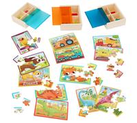 B. Toys - Pack de 3 puzzles - Animaux, dinosaures et camions - Coffret de puzzles en bois - 3 bo tes de puzzles, 12 puzzles - 4 dinosaures, 4 ani