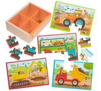 B. Toys - Pack de puzzles - Camions - Ensemble de puzzles en bois - 4 puzzles de camions - Porte-voitures, chargeur, excavatrice, camion benne