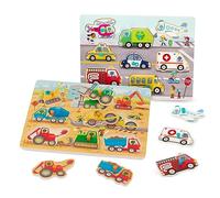 B. Toys - Peek & Explore - Camions de Construction et véhicules - Casse-tête en Bois - Puzzles Camions de Chantier et Voitures - Puzzles de 8 pièces pour Tout-Petits et Enfants - 2 Ans et +