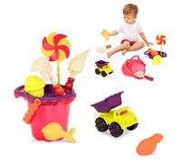 Btoys Set de plage Sands Ahoy – 9 jouets (godet, pelle, camion, moules) – Rouge – 18 mois et +