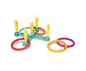 B. toys Sling-A-Ring Toss, Jeu de Lancer d’Anneaux d’intérieur | Comprend 12 pièces au total : base en 2 parties, 5 piquets numérotés et 5 anneaux colorés, 3 ans et +