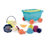 B Toys - Wavy-Wagon - Travel Beach Buggy (Sea Blue) With 11 Funky Sand Toys - Phthalates And Bpa Free - 18 M+