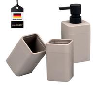 B-Ware bremermann Bad-Accessoires Set SAVONA 3tlg. mit Soft-Touch Oberfläche 1x Seifenspender 2x Becher Kunststoff taupe