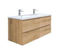 B-Way 119x50x45 cm meuble suspendu + double vasque semi-encastrée en marbre coulé 120x46x27 cm, chêne mat (BWAY2120OAKU)