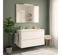 B-Way 79x50x45 cm meuble de salle de bain suspendu avec lavabo en marbre coulé, 2 tiroirs, blanc brillant (BWAY280WU)