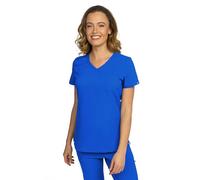 B-well Aurelia Blouse Médicale Femme En Microfibre, Antibactérienne, Anti-Odeurs, Infroissable, Col En V, Tunique Confortable Pour Infirmière, Aide-Soignante, Esthétique, Clinique, bleu roi, XS