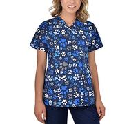 B-well Bambina Tunique à enfiler, avec manches courtes, col en V et motifs, peut être utilisée dans le domaine médicale, pour femme, Pattes mignonnes, XS