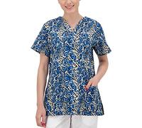 B-well Bambina Tunique à enfiler, avec manches courtes, col en V et motifs, peut être utilisée dans le domaine médicale, pour femme, léopard, M