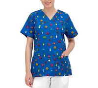 B-well Bambina Tunique à enfiler, avec manches courtes, col en V et motifs, peut être utilisée dans le domaine médicale, pour femme, Grenouilles, XXXL