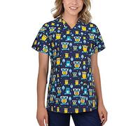 B-well Bambina Tunique à Enfiler pour Femme à Manches Courtes Col en V Motif d'Entretien (Oiseaux de Nuit, XS)