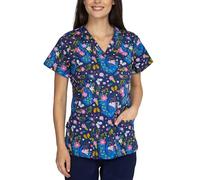 B-well Bambina Tunique à enfiler pour femme, à manches courtes, col en V, motif d'entretien, Paon, XL