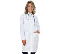 B-well Bianca Blouse Blanche Chimie Lycee Blouse Medicale Blouse Blanche Lycée Blouse SVT Blouse Blanche Femme avec col À Revers 3 Poches avec Boutons Pression 48