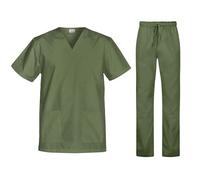 B-well Cesare - Ensemble unisexe pour personnel médical, comprenant une tunique et un pantalon à enfiler - Uniforme médical - Blouse et pantalon pour médecins et infirmières, olive, L