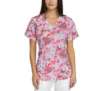 B-well Isabella Blouses Sanitaires pour Femme avec Élasthanne et Design, Manches Courtes Col V pour Infirmières, Dentistes, Médecins, Étudiants et Vétérinaires, Disque, M