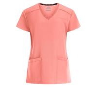 B-well Julia Blouse Medicale Femme Élastique 3 Poches Manches Courtes Col en V Anti-Rides avec Élasthanne, Corail, XL