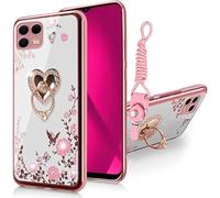 B-wishy Coque pour T-Mobile REVVL 8 Pro TMRV08P 5G pour femme, coque de protection fine en TPU avec béquille et sangle pour T Phone 3 Pro 5G (rose)