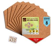 B&Z Lot de 8 tableaux adhésifs en liège hexagonaux avec mini panneaux muraux pour messages, avis de bureau, mémo, école, punaises en bois, courbes arrondies (30 cm x 26 cm x 0,6)