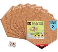 B&Z Lot de 8 tableaux adhésifs en liège hexagonaux avec mini panneaux muraux pour messages, avis de bureau, mémo, école, punaises en bois, courbes arrondies (30 cm x 26 cm x 0,8)
