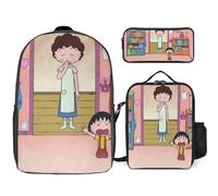 b116 Ensemble sac à dos Chibi Maruko-chan, grand sac à dos, pochette isotherme pour déjeuner, trousse