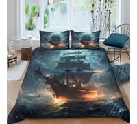 B1M7H4E9S Housse de Couette 3D Bateau Pirate Ado | Single（140x200cm）microfibre toucher doux fermeture éclair entretien facile motif vibrant chambre cadeau