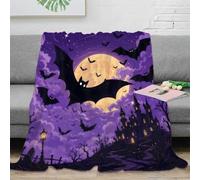 B1M7H4E9S Plaid Halloween château Microfibre canapé Toucher Polaire | 80×90inch douceur microfibre moelleuse chaleur légère canapé lit impression 3D chauve-souris lune gothique