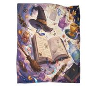 B1M7H4E9S Plaid Microfibre imprimé 3D grimoire Magique Toucher Polaire | 40x50inch douceur microfibre chaleur légère canapé lit déco motif féerique idée cadeau cocooning